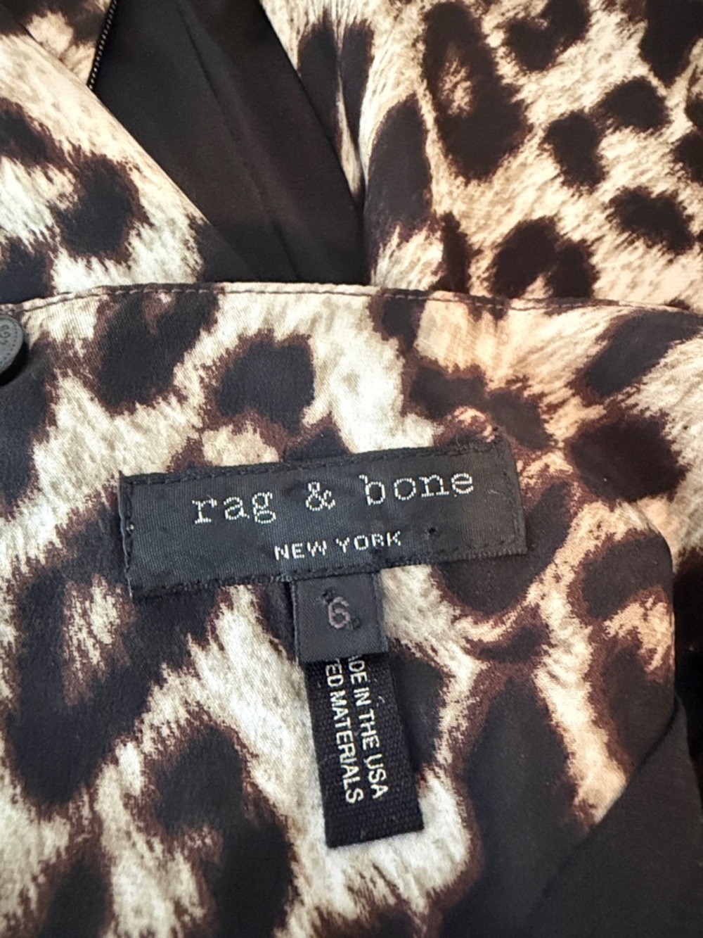 rag & bone Leopard Print Silk Long Sleeve Sheath Short Dress Beige/Black Size 6 - Picture 3 of 10